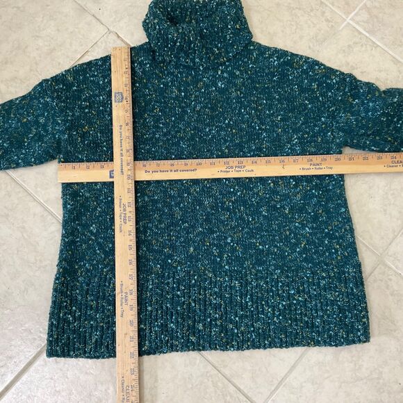 J Jill petites Speckled Pullover Cowl Turtle Neck Sweater women’s MP Teal green - Picture 8 of 12